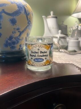 Vintage United States Naval Academy Annapolis Glass Mug- Blue and Yellow